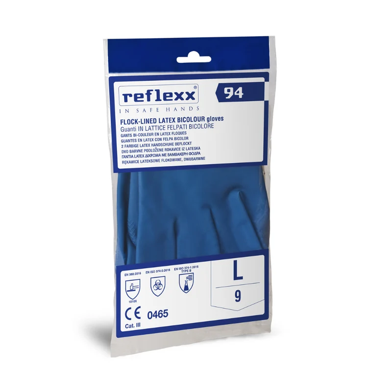 Guanti riutilizzabili in Lattice Felpato Bicolore: Reflexx 94 bic - 80,0 g | R94 | 50 paia