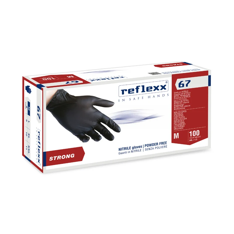 Guanti monouso in nitrile nero Reflexx R67 - 5,5 g - 10 box da 100 pezzi