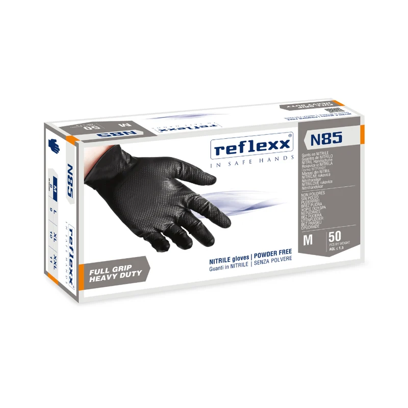 Guanti monouso in nitrile Black Full Grip Reflexx N85 - 8,4 g - 10 box da 50 pezzi