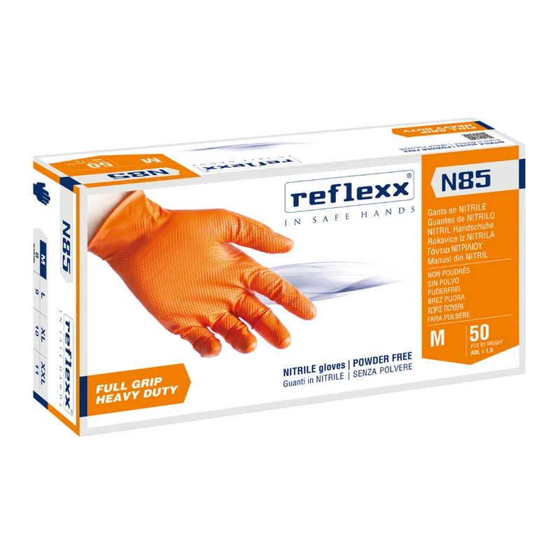 Guanti monouso in nitrile Orange Full Grip Reflexx N85 - 8,4 g - 10 box da 50 pezzi