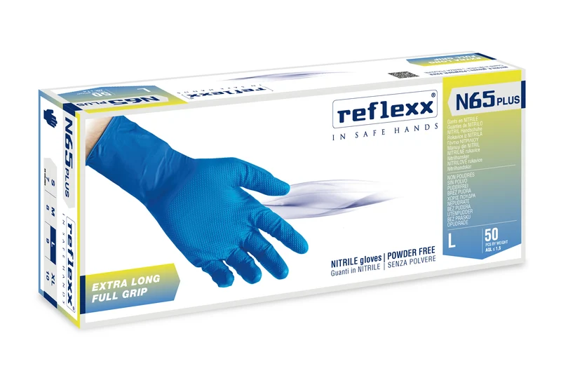 Guanti monouso in nitrile X-Long Full Grip Reflexx N65P Blue - 9,2 g - 10 box da 50 pezzi
