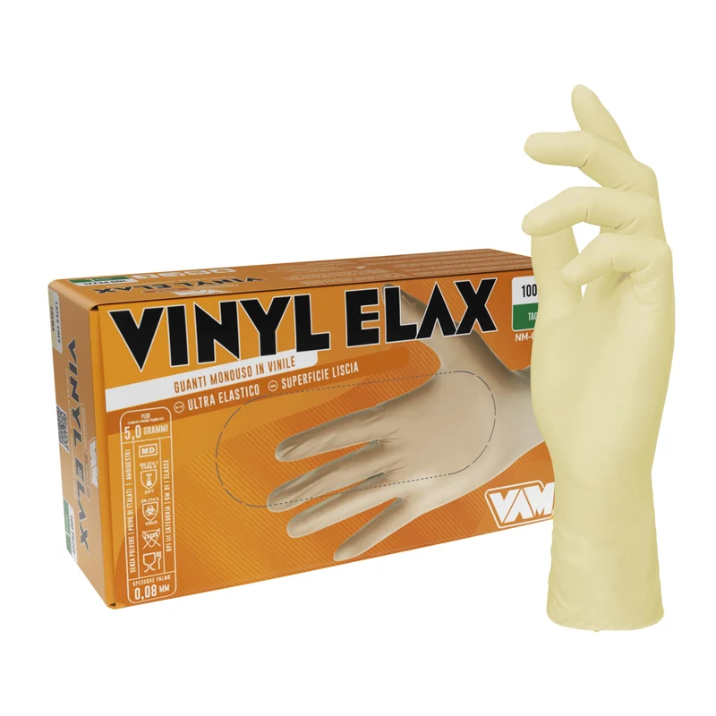 VAM Vinyl Elax guanti monouso vinile stretch crema - cartone 1000 pezzi