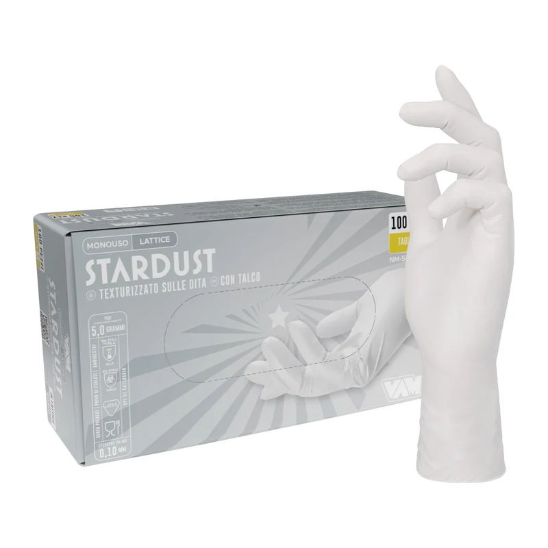 VAM Stardust guanti monouso lattice con polvere bianco - cartone 1000 pezzi
