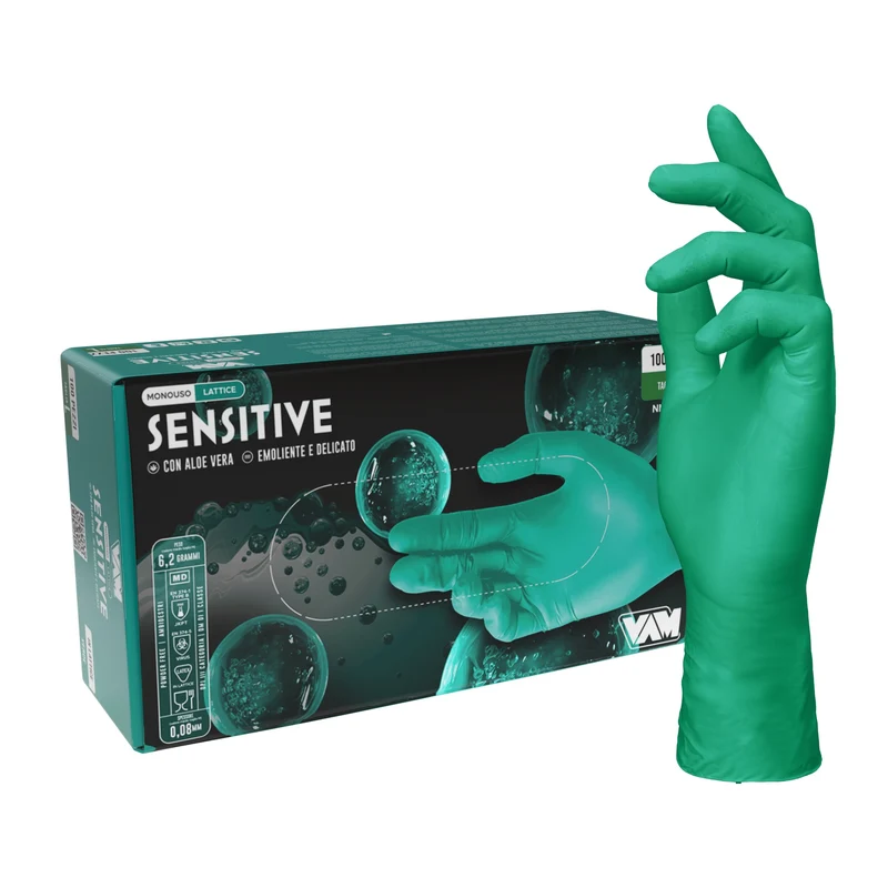 VAM Sensitive guanti monouso lattice aloe vera verde - cartone 1000 pezzi