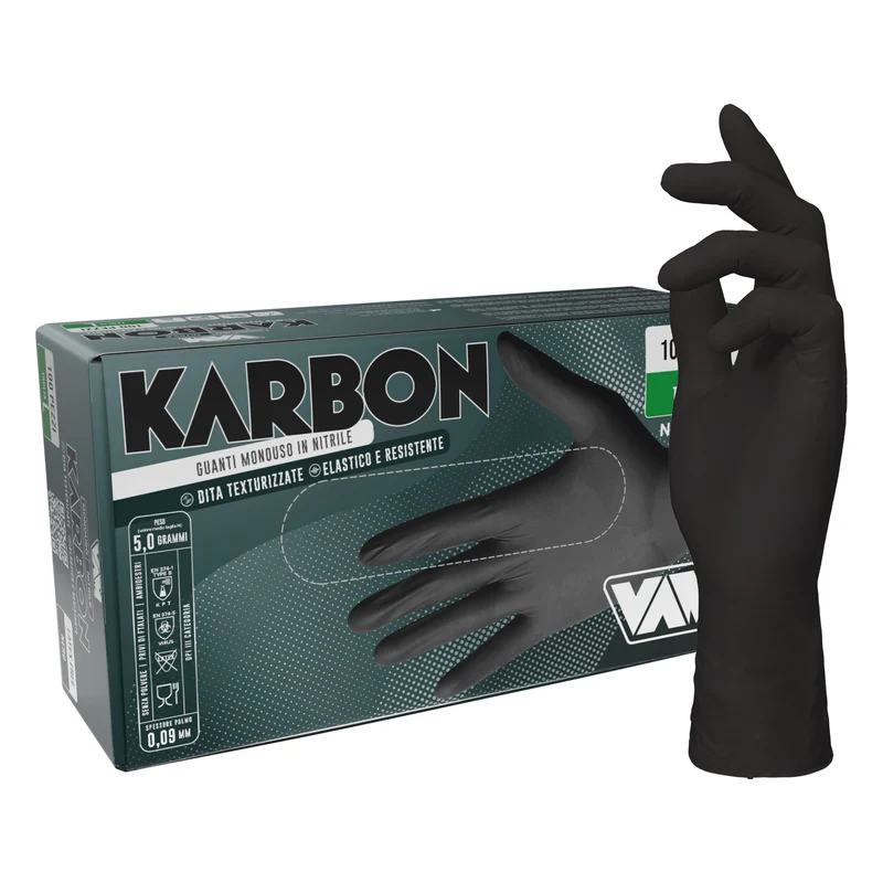 VAM Karbon guanti monouso nitrile nero - cartone 1000 pezzi