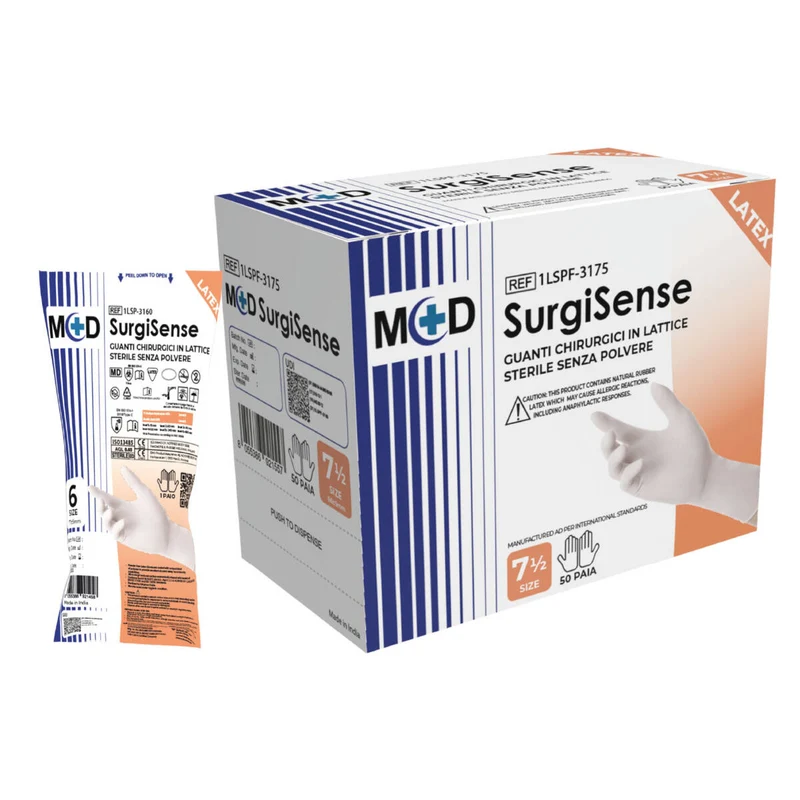 M+D surgi-sense guanti chirurgici sterili in lattice naturale - cartone 200 paia