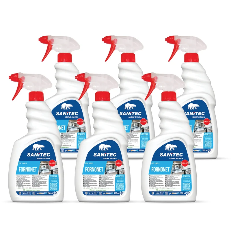 Sanitec 1960-S Fornonet - Detergente Alcalino Schiumogeno Forni Grill Piastre - Cartone 6 Flaconi da 750ml (4,5L Totali)