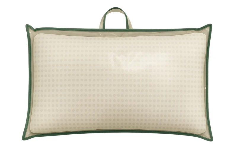 Custodia porta cuscino professionale 81x51 cm panna con bordino verde - busta salvaspazio con zip e manico TNT - ideale per hotel, ristoranti e catering