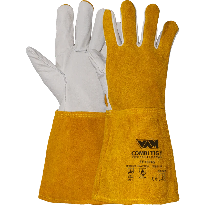 Guanti saldatura TIG pelle combinata VAM Combi TIG - giallo/bianco/blu - cartone 60 paia