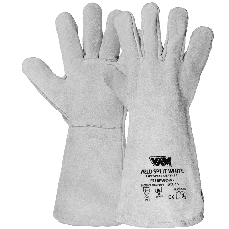 Guanti saldatura pelle crosta bovina VAM Weld Split - bianco/rosso - cartone 60 paia