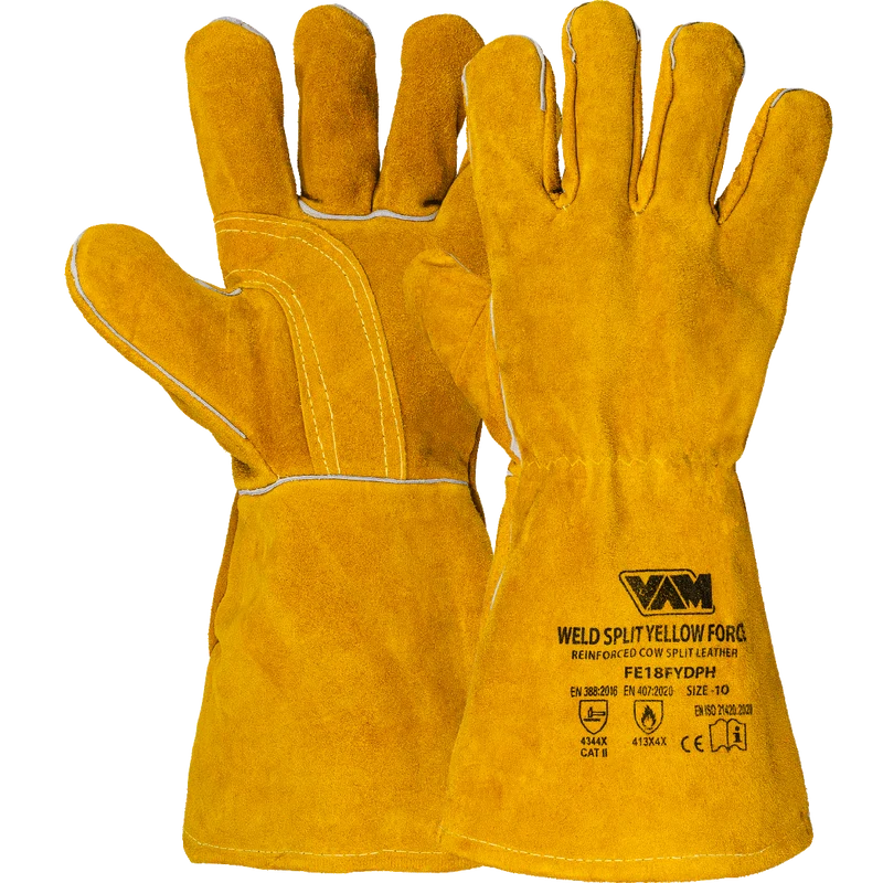 Guanti Saldatura Pelle Crosta Bovina VAM Weld Split Yellow Force FE18FYDPH - Giallo - Cartone 60 Paia