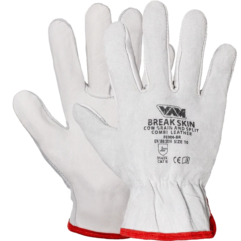 Guanti pelle combinata fiore e crosta bovina VAM Break Skin FE006-BR - bianco 240mm - cartone 100 paia