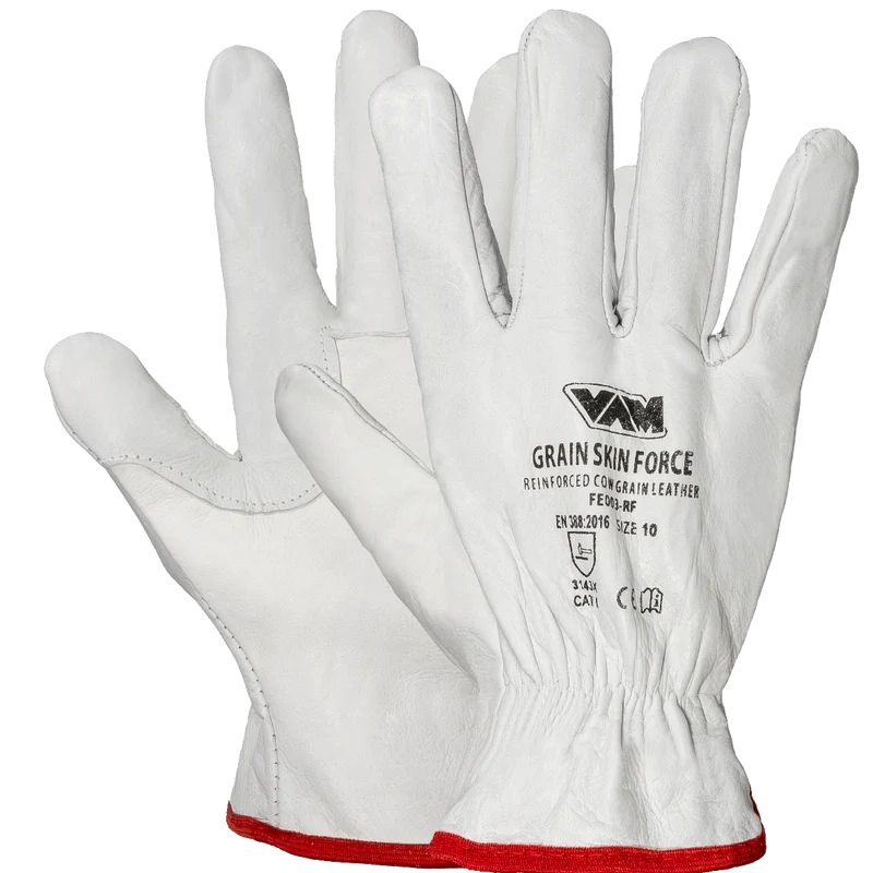 Guanti pelle fiore bovina rinforzati VAM Grain Skin Force FE003-RF - bianco 240mm - cartone 100 paia