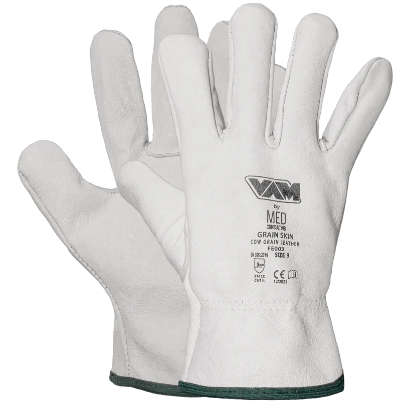 Guanti pelle fiore bovina driver VAM Grain Skin FE003 - bianco 240mm - cartone 100 paia