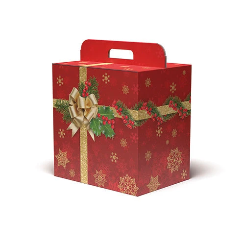 Scatola Regalo Natalizia con Manico Fantasia Fiocco – 2 Misure
