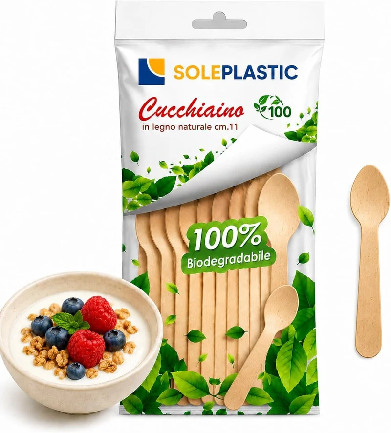 Cucchiaini da Caffè Legno di Betulla 11 cm RESISTENTI - Posate Bio Compostabili e Biodegradabili - Cucchiaini da Dolce Naturali per Caffè, Dolce, Catering, Buffet, Feste, Cibo Caldo o Freddo