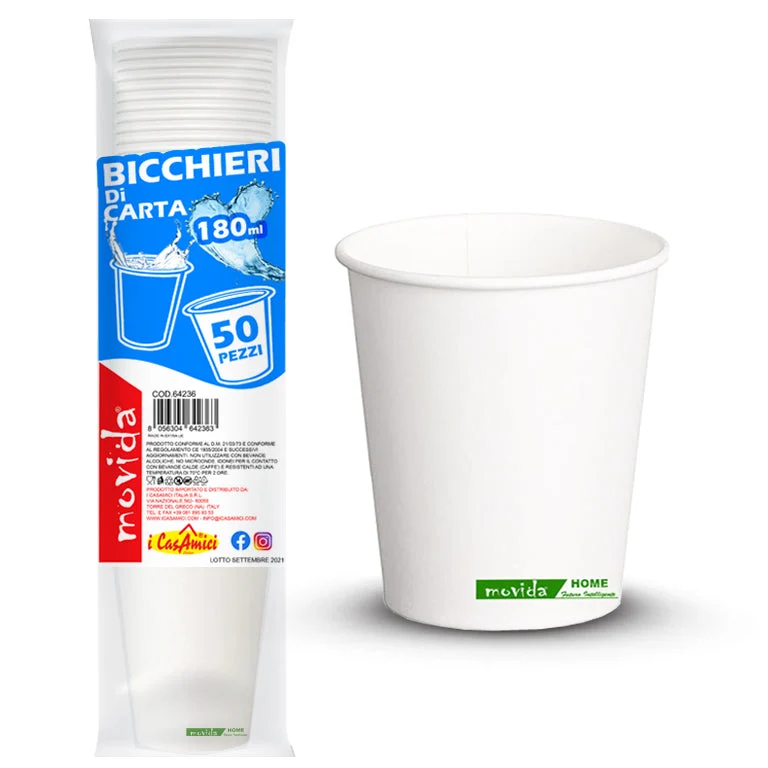 Bicchieri Bianchi in Cartoncino Biodegradabile 180ml -