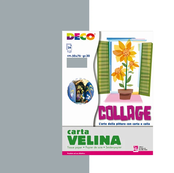 DECO - 05323 - Carta velina - 50 x 76 cm - 20 gr - argento - Deco - busta 24 fogli - 89148 - Conf. da 1 Pz.