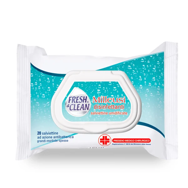 Fresh&Clean - 06-0242 - Salviette disinfettanti antibatteriche milleusi - Fresh&Clean - busta da 20 pezzi - 91506 - Conf. da 1 Pz.