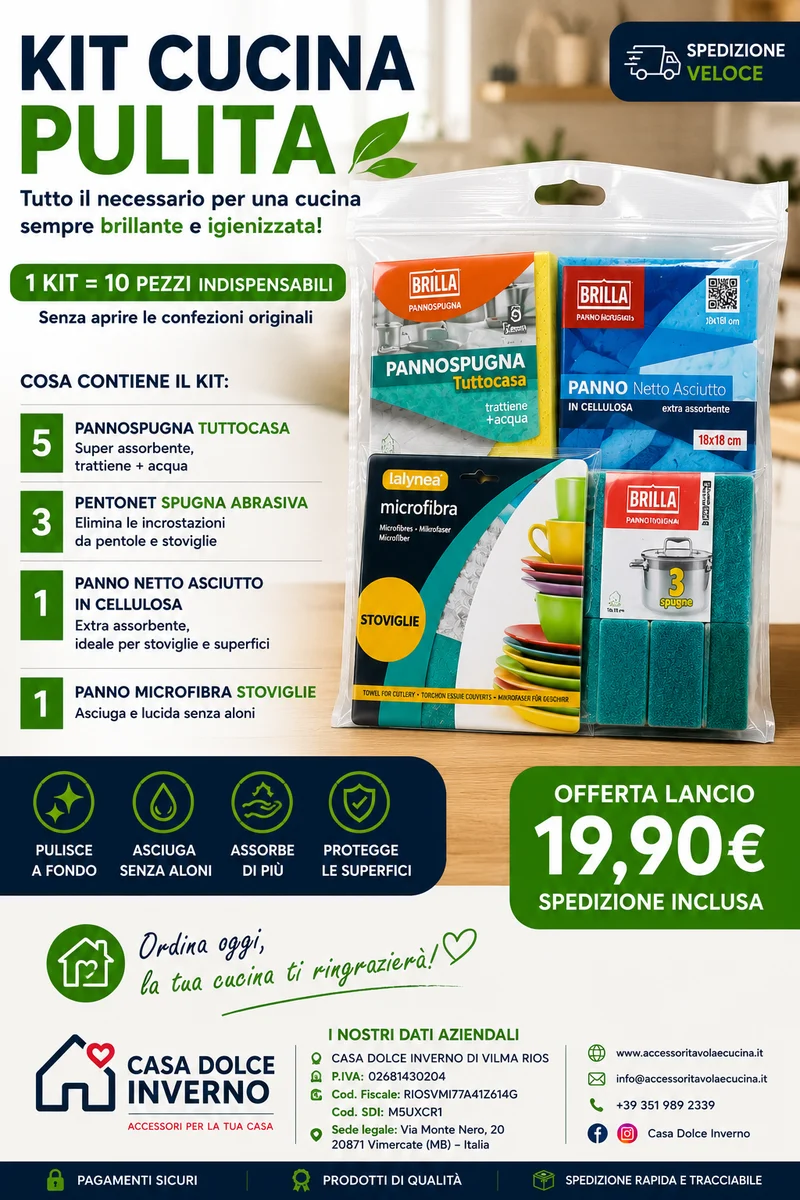 Kit Pulizia Cucina Completo: Spugne e Panni Assorbenti, 10 Pezzi