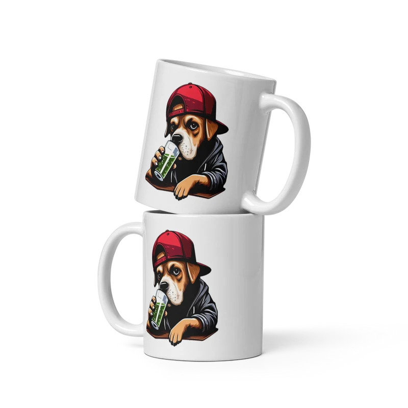 Tazza Cane Stile Urbano con Cappellino Rosso, Regalo Originale per Amanti dei Cani