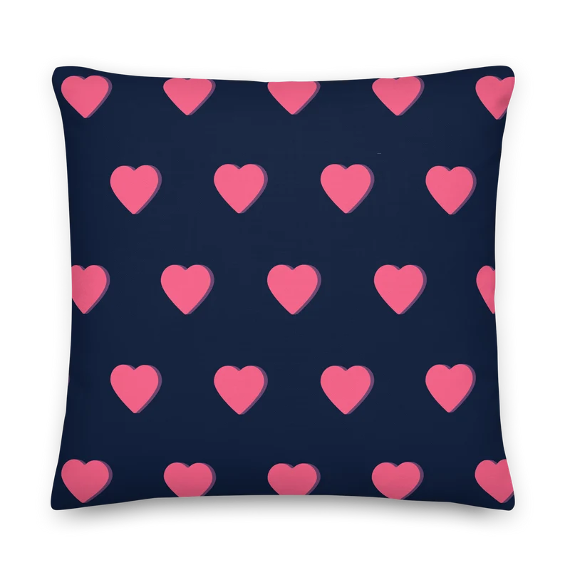 Cuscino Decorativo Blu Navy con Cuori Rosa 55x55 cm per Divano e Letto