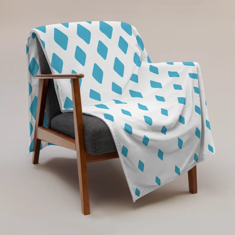 Coperta Morbida Effetto Seta Azzurra e Bianca Disegno Geometrico per Divano e Letto