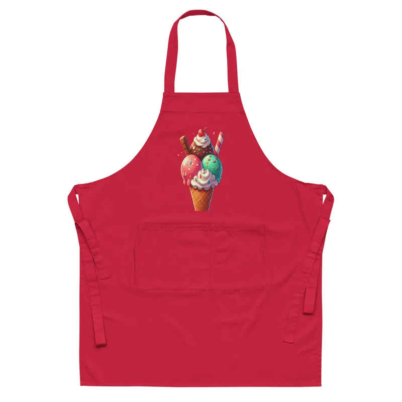 Grembiule Rosso da Cucina con Disegno Gelato Unisex Regolabile | Idea Regalo Originale