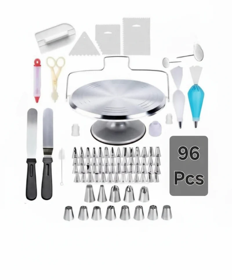 96-Piece Professional Cake Decorating Kit with Aluminum Turntable and Piping Tips