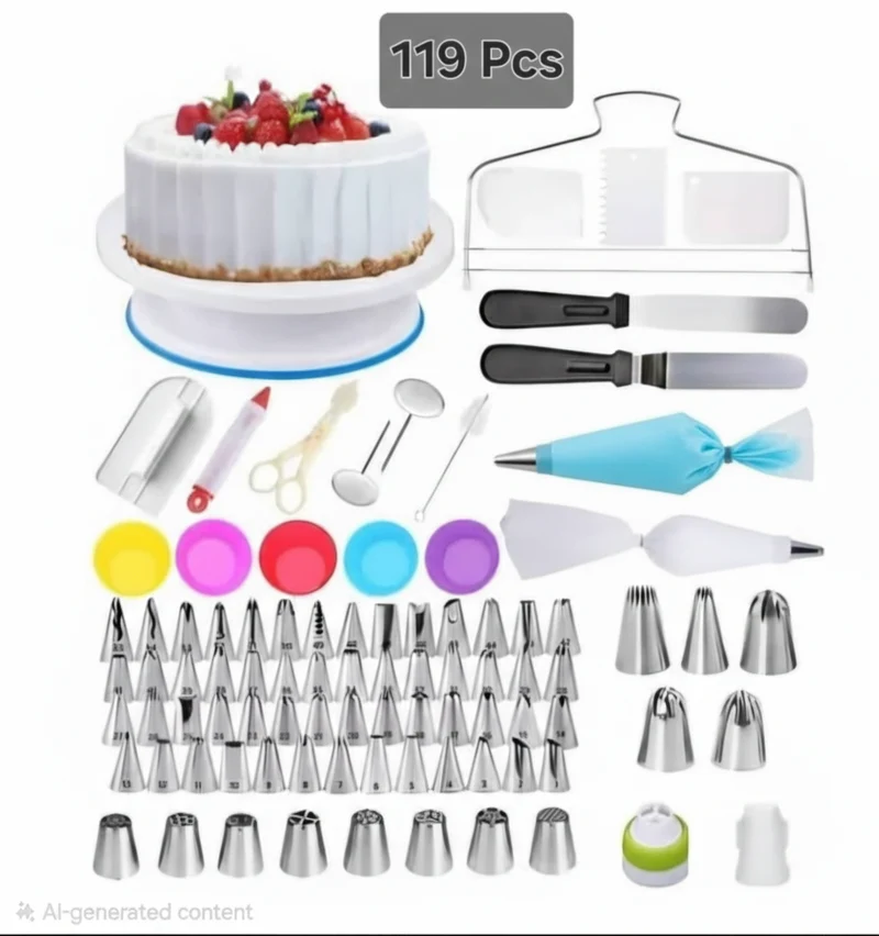119-Piece Complete Cake Decorating Kit with Revolving Turntable and Piping Tips