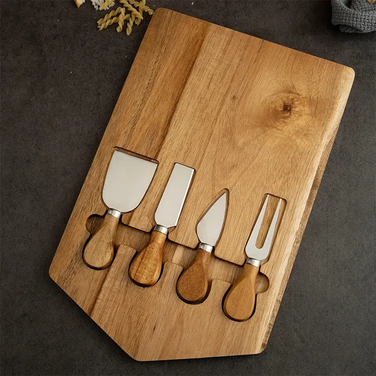 Wooden Cheese Board Set with Stainless Steel Knives