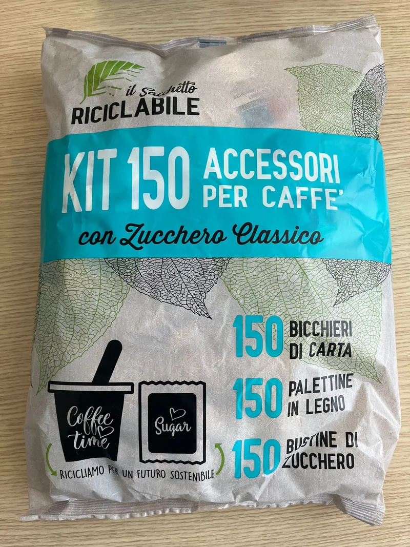 Kit Caffè Biodegradabile 150 Bicchierini Avana + Palette + Zucchero | Soleplastic