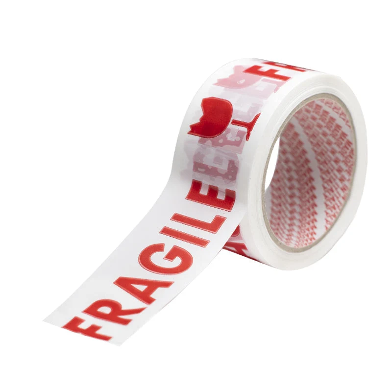 Nastro adesivo bianco con stampa fragile (in rosso) da 50mmx66mt