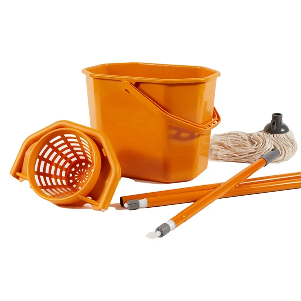 PERFETTO - 0469F - Kit per pavimenti Secchiostrizza - secchio con strizzatore 12 L + mop 240 gr + manico da 130 cm - arancione - Perfetto - 74095 - Conf. da 1 Pz.