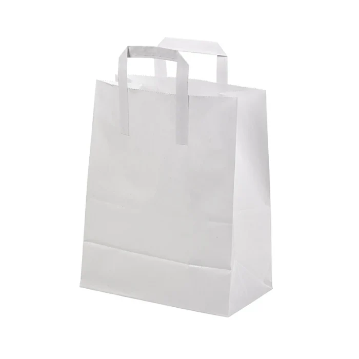 Buste Shopper in Carta Kraft Bianche con Manico Piatto