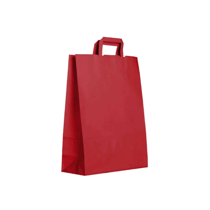 Shopper in Carta Kraft Rosse con Manico Piatto – Confezione da 50 Pezzi