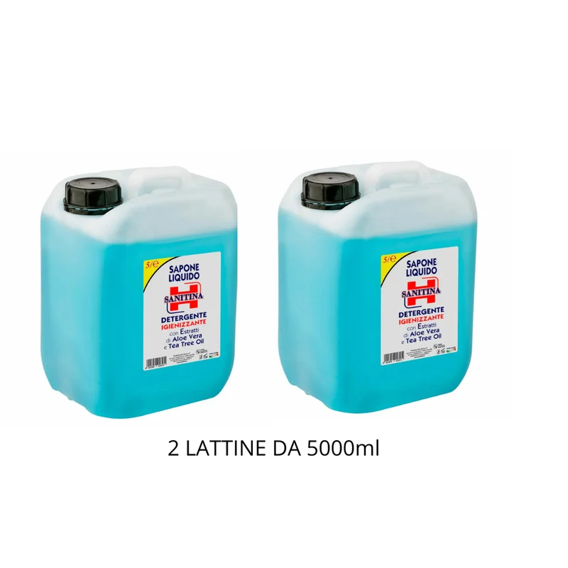 Set 2 Lattine da 5 Litri - Sapone Lavamani Antibatterico e Igienizzante Sanitina all'Aloe e Tea Tree