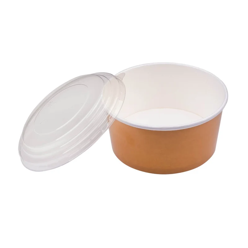 Insalatiera bio rotonda Avana/Bianco Kraft + Coperchio trasparente 750/1000ml
