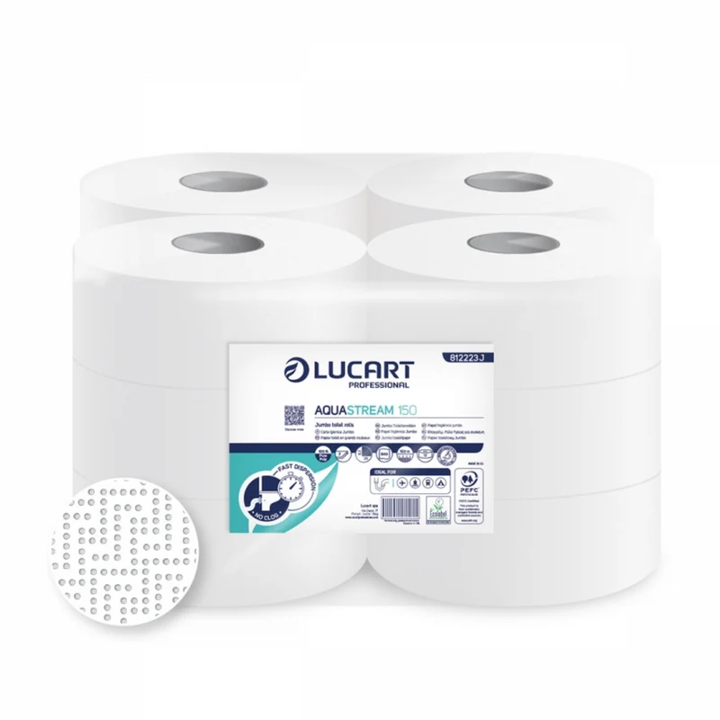 Carta igienica mini jumbo anti intasamento Aquastream 150 Lucart Professional 812223J - 12 rotoli