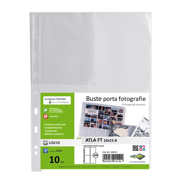 SEI ROTA - 662511 - Buste forate Atla FT porta foto e cartoline - 8 spazi 10 x 15 cm - trasparente - Sei Rota - conf. 10 pezzi - 48118 - Conf. da 1 Pz.