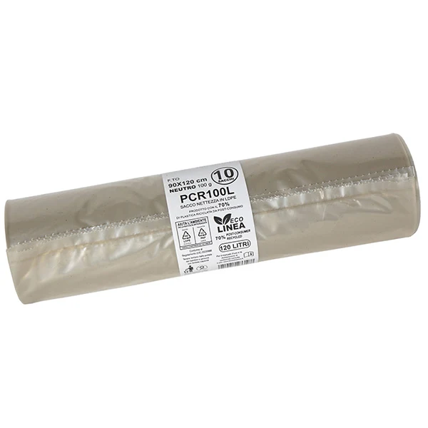 Bio Extrusion - PCR100L - Sacco rifiuti - PCR - 90 x 120 cm - 120 L - 100 gr - neutro -Bio Extrusion - conf. 10 pezzi - 105868 - Conf. da 1 Pz.