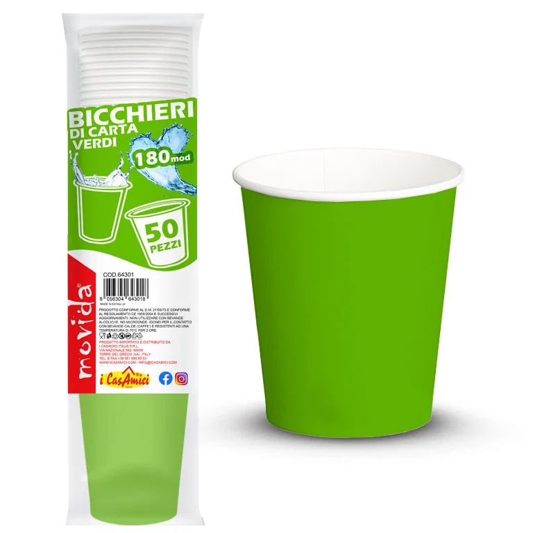 Bicchieri in Cartoncino Biodegradabile 180ml Colorati – 50/500/1000 pz