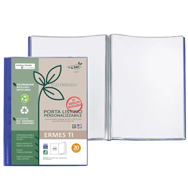 SEI ROTA - 57272007 - Portalistini personalizzabile Ermes TI - 22 x 30 cm - PP riciclato - 20 buste - blu - Sei Rota - 100137 - Conf. da 25 Pz.