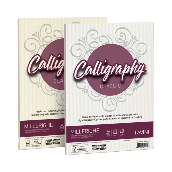 FAVINI - A69Q224 - Carta Calligraphy Millerighe - A4 - 100 gr - avorio 02 - Favini - conf. 50 fogli - 61546 - Conf. da 1 Pz.