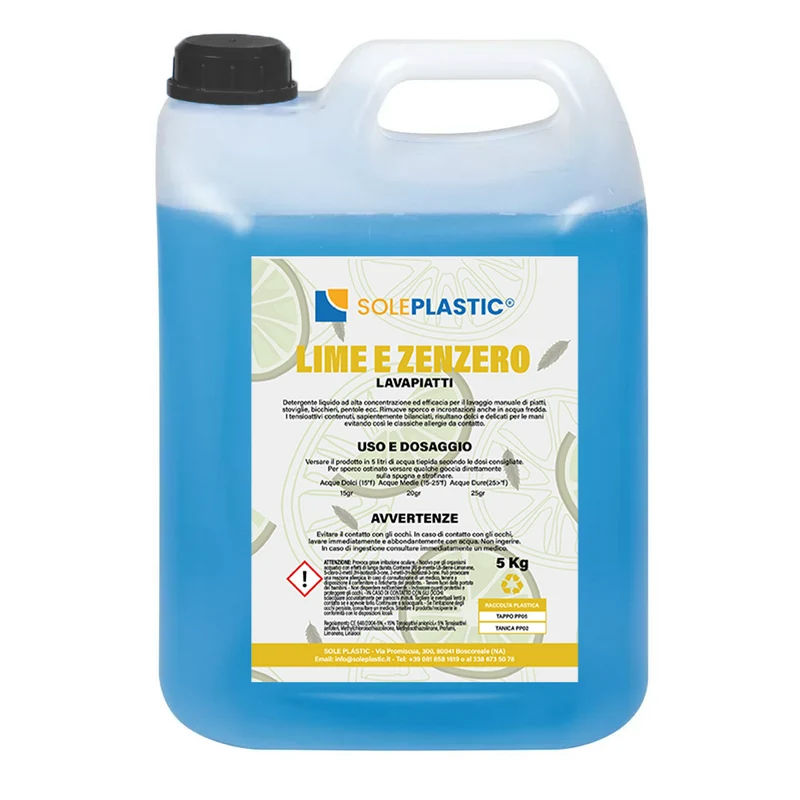 Detergente liquido al lime/zenzero per stoviglie, tanica da 5 Litri.