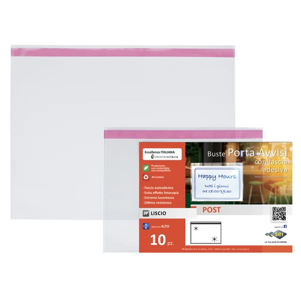 SEI ROTA - 410021 - Buste porta avvisi orizzontali - A5 - 21 x 15 cm - trasparente - Sei Rota - conf. 10 pezzi - 86628 - Conf. da 1 Pz.