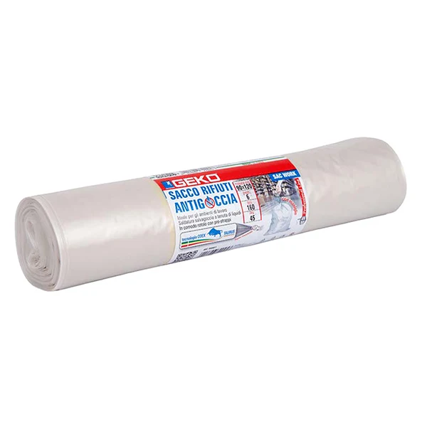 Geko - 8500800001 - Sacchi per rifiuti - 90 x 120 cm - 160 L - 45 micron - LDPE - ambra trasparente - Geko - rotolo da 6 sacchetti - 105925 - Conf. da 1 Pz.