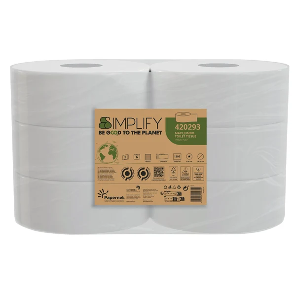 PAPERNET - 420293 - Carta igienica MaxiJumbo Simplify - 2 veli - 15 gr - goffratura micro - 1305 strappi - Papernet - 100617 - Conf. da 6 Pz.