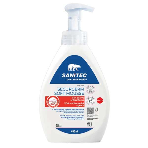 Sanitec - 1029 - Sapone in mousse Securgerm - con antibatterico - dispenser 600 ml - Sanitec - 96803 - Conf. da 1 Pz.