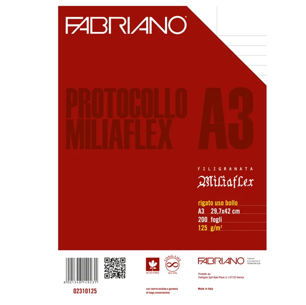 FABRIANO - 19100755 - Foglio protocollo - A4 - uso bollo - 125 gr - Fabriano - conf. 200 pezzi - 36779 - Conf. da 1 Pz.